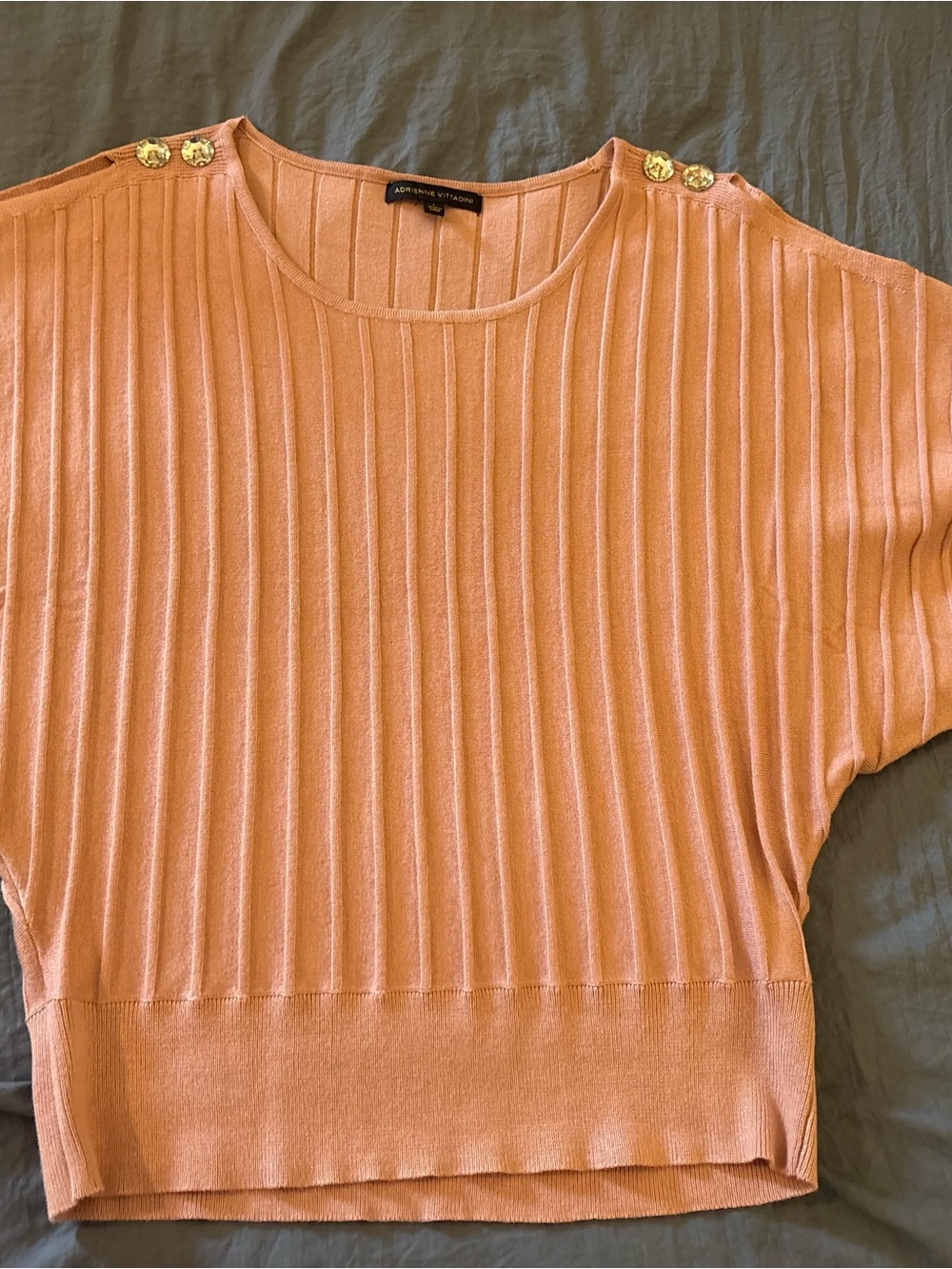 Adrianna Papell Pale pink ribbed Short Sleeve Sweater with blingy Buttons